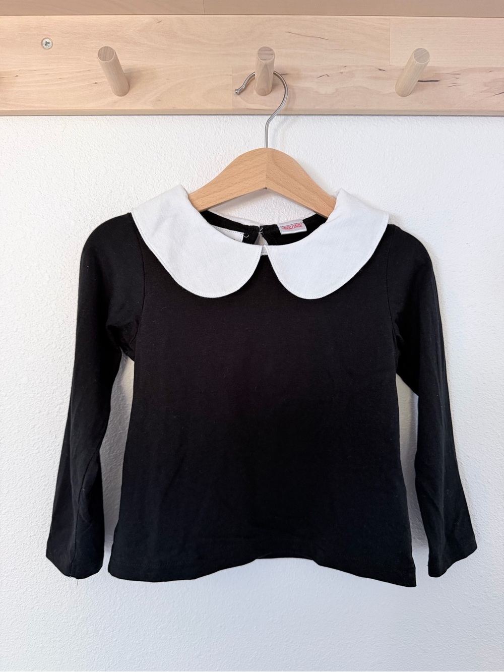 Zara Toddler Girla Black Long-Sleeve Top with White Peter Pan Collar